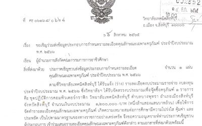 วิทยาลัยเทคนิคสิงห์บุรีขอเชิญชวนส่งคุณะลักษระเฉพาะครุภัณฑ์ประจำปี งบประมาณ พ.ศ. 2656